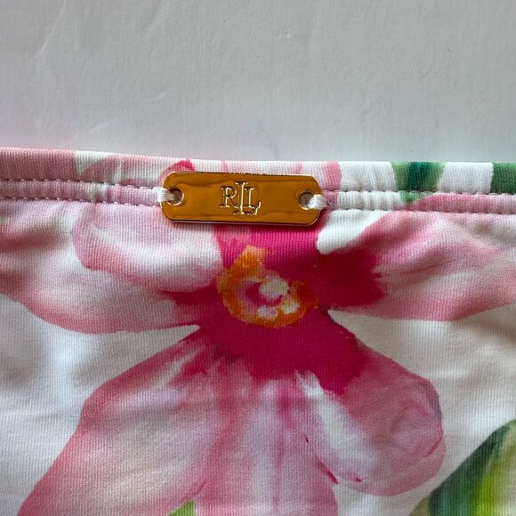 NWT Lauren Ralph Lauren Floral Side Tie Hipster Bikini Bottoms in White & Pink 6 - Picture 10 of 14